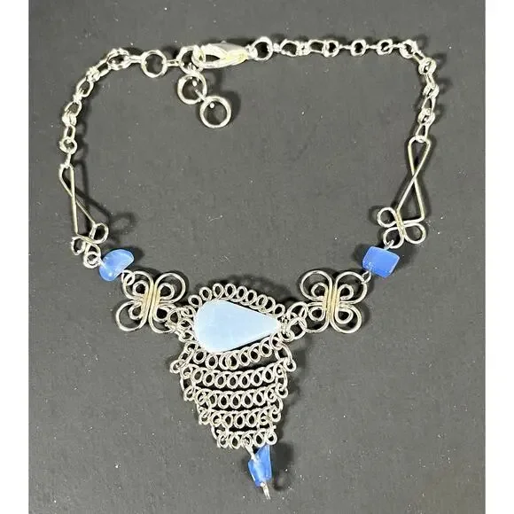 Handmade Anklet With Angelite Semiprecious Stone - Picture 3 of 3